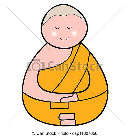 450x470 Buddhist Monk Cartoon Hand Drawn Illustration Clipart Vector