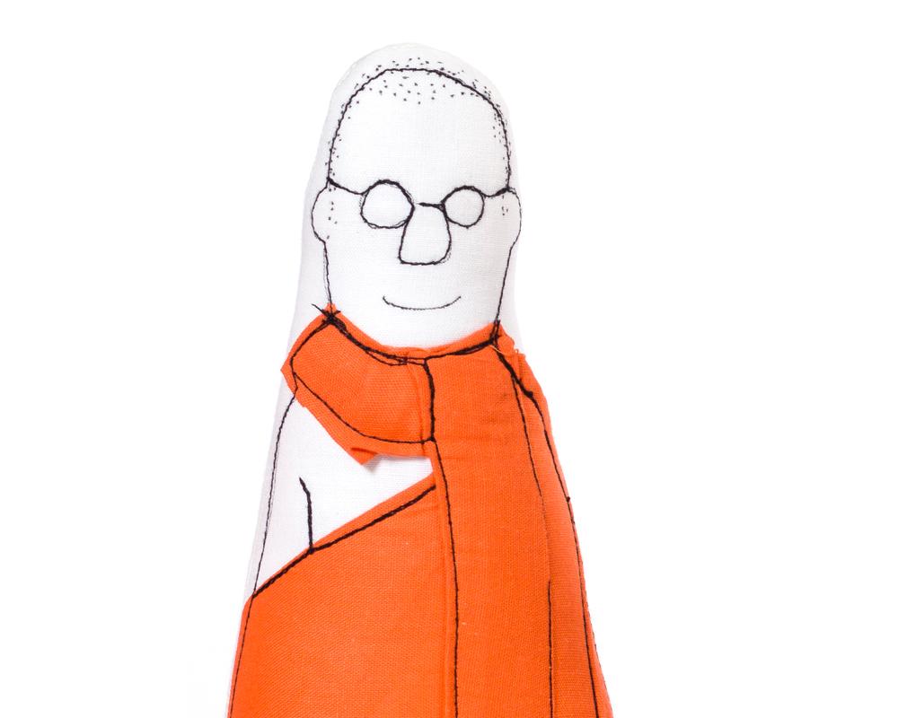 1000x800 Buddhist Monk Doll Orange Robe Meditation Gift Book Shelf Decor