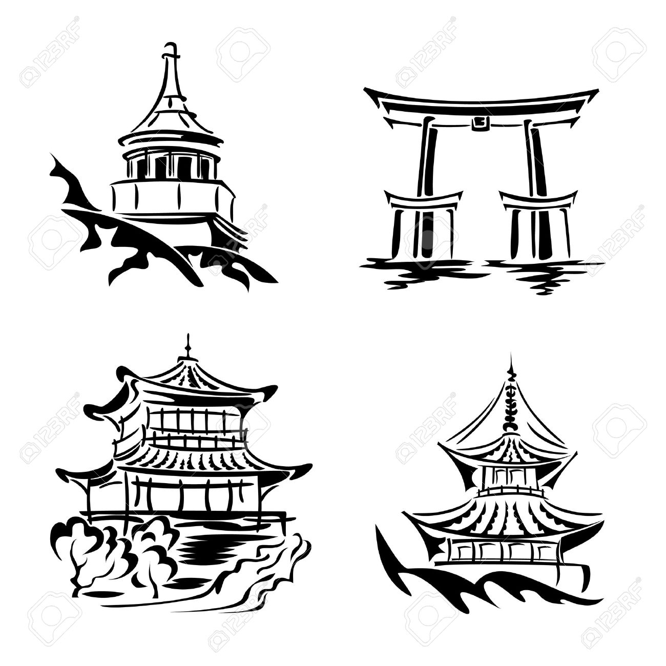 1300x1300 Chinese Temple Clipart Black And White