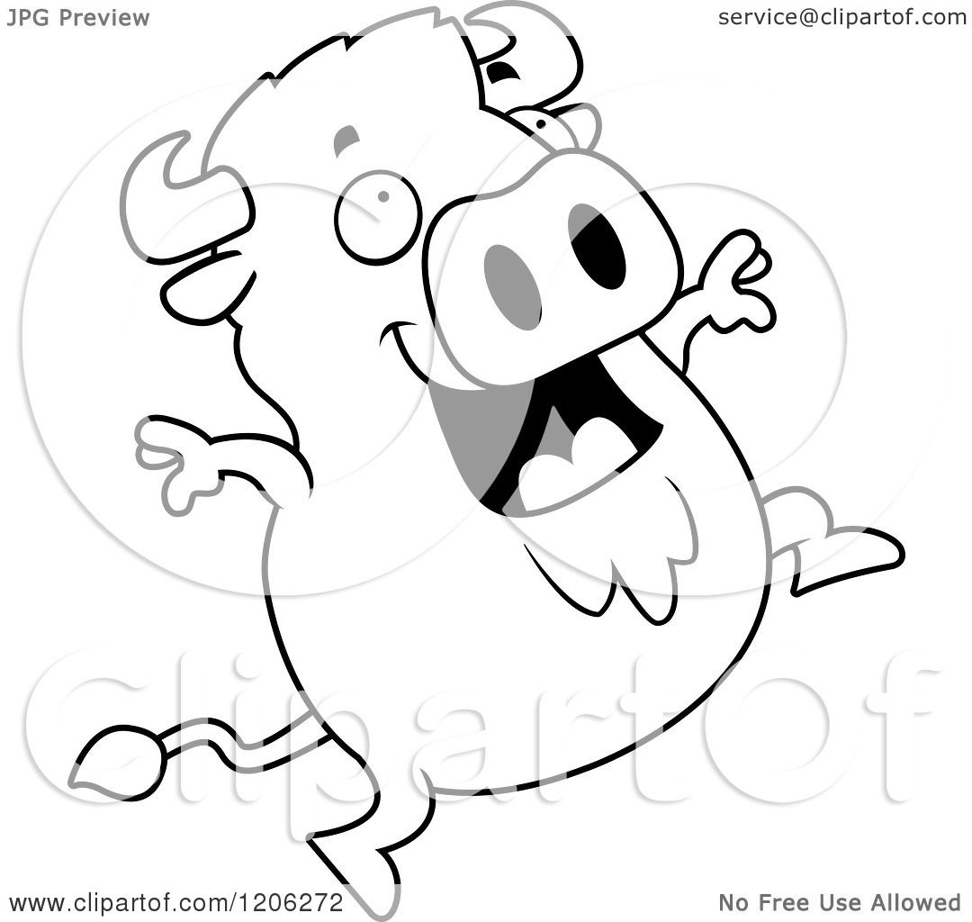1080x1024 Cartoon Of A Black And White Chubby Buffalo Jumping