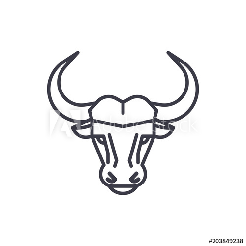 500x500 Buffalo Head Vector Line Icon, Sign, Illustration On White