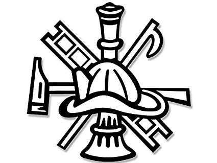 425x319 fireman helmet logo w bugle ax ladder shaped sticker