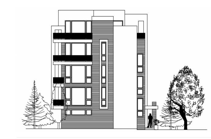 690x455 apartment building design with elevation details in dwg