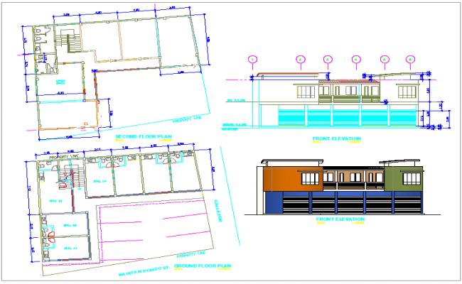 650x400 shopping area building plan view with elevation dwg