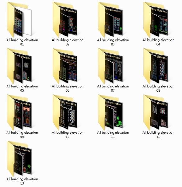 585x600 all building elevation cad drawing collections