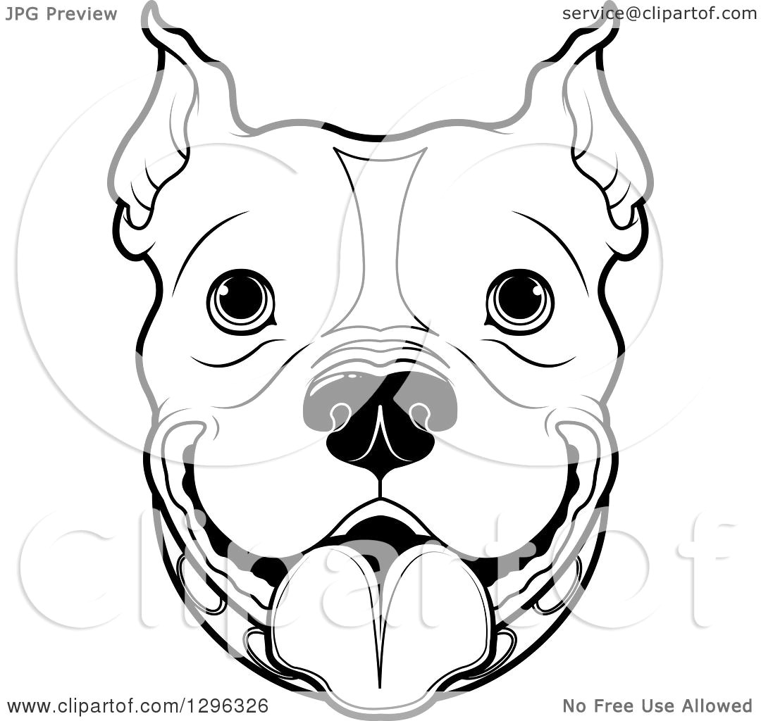 1080x1024 Clipart Of A Black And White Happy Pitbull Dog Face Royalty Free