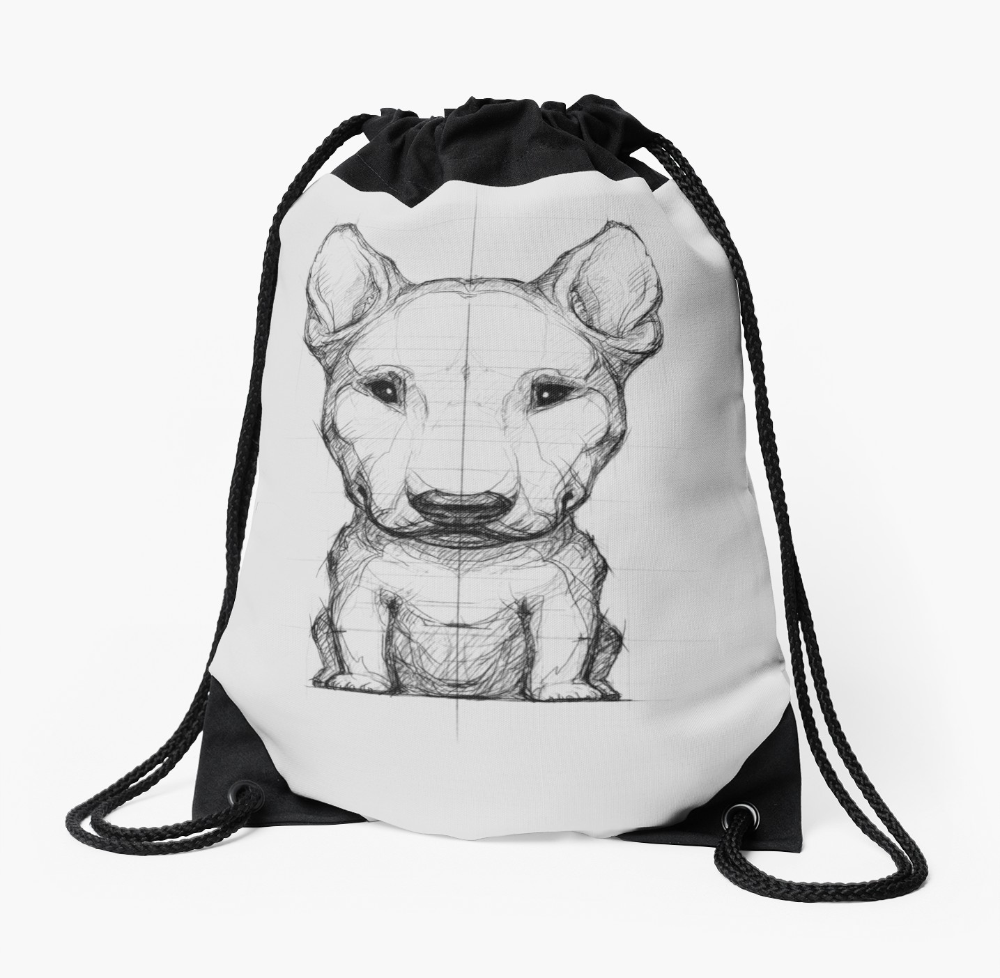 1435x1404 bull terrier pencil drawing drawstring bag