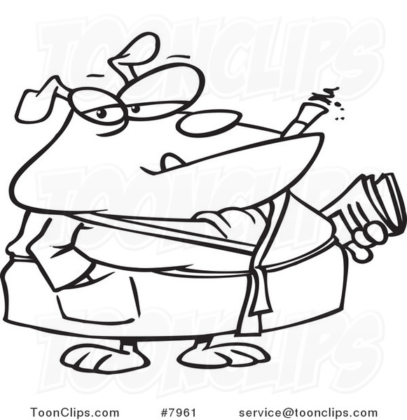 581x600 Cartoon Black And White Line Drawing Of A Bulldog Smoking A Cigar