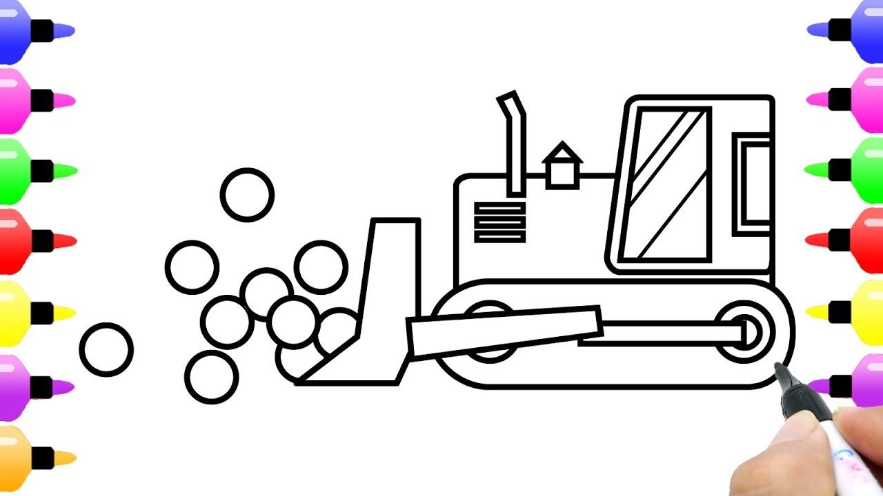 1280x720 How To Draw Bulldozer With Colourful Balloon Colouring Book