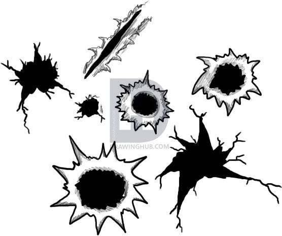 556x465 How To Draw Bullet Holes, Step