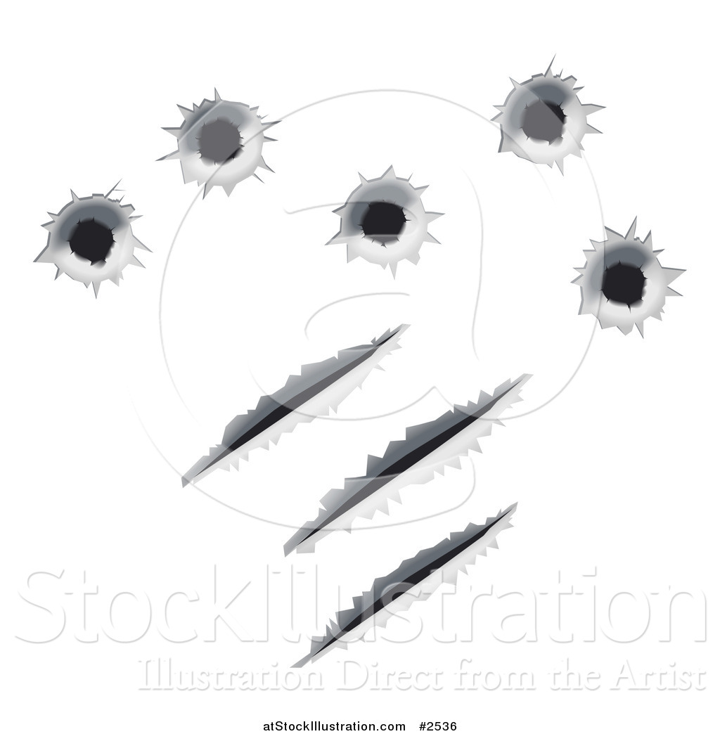 1024x1044 vector illustration of bullet holes and slash marks