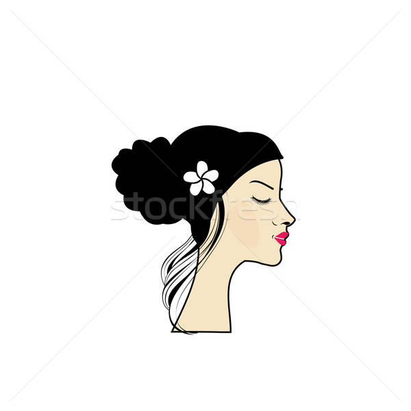600x600 Drawing Of A Woman With A Bun And Floral Accessory Vector