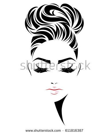 381x470 illustration of women bun hair style icon, logo women face