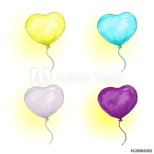 500x500 Colored Balloons Pencil Drawing Set Heart Balloon