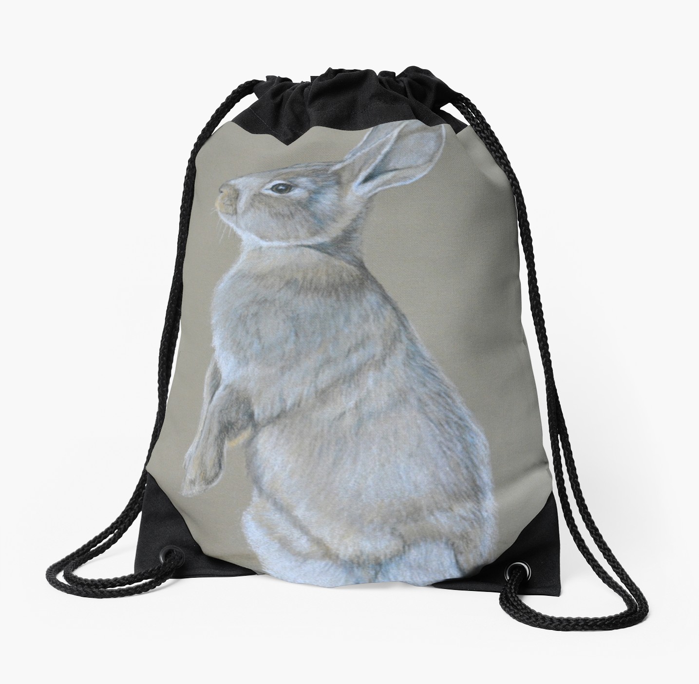 1435x1404 sitting tall bunny colored pencil drawing drawstring bag