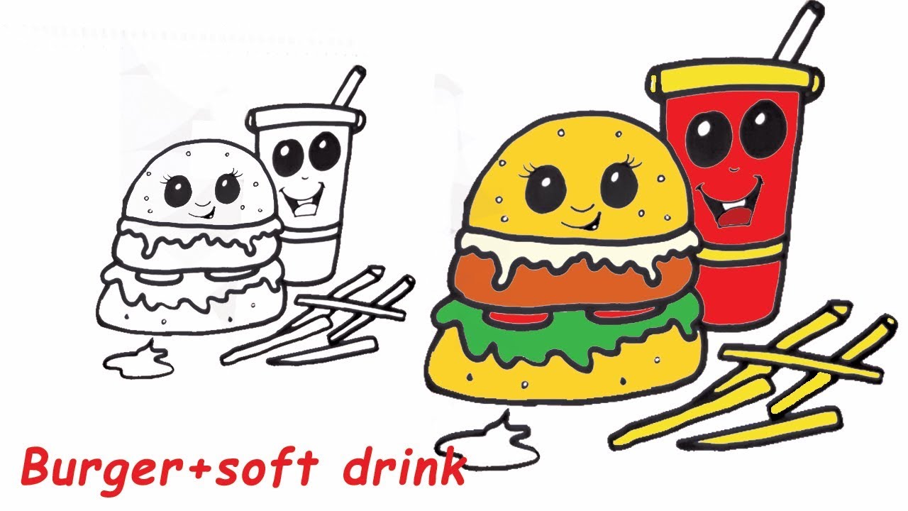 1280x720 How To Draw C Cute Burger And Soft Drink French Fries Step