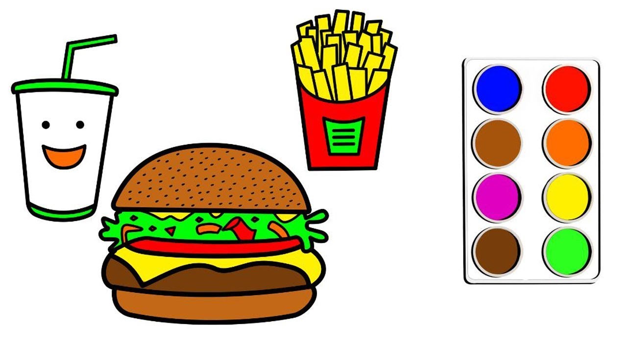 1280x720 How To Draw Burger,french Fries And Cold Drink Coloring Pages