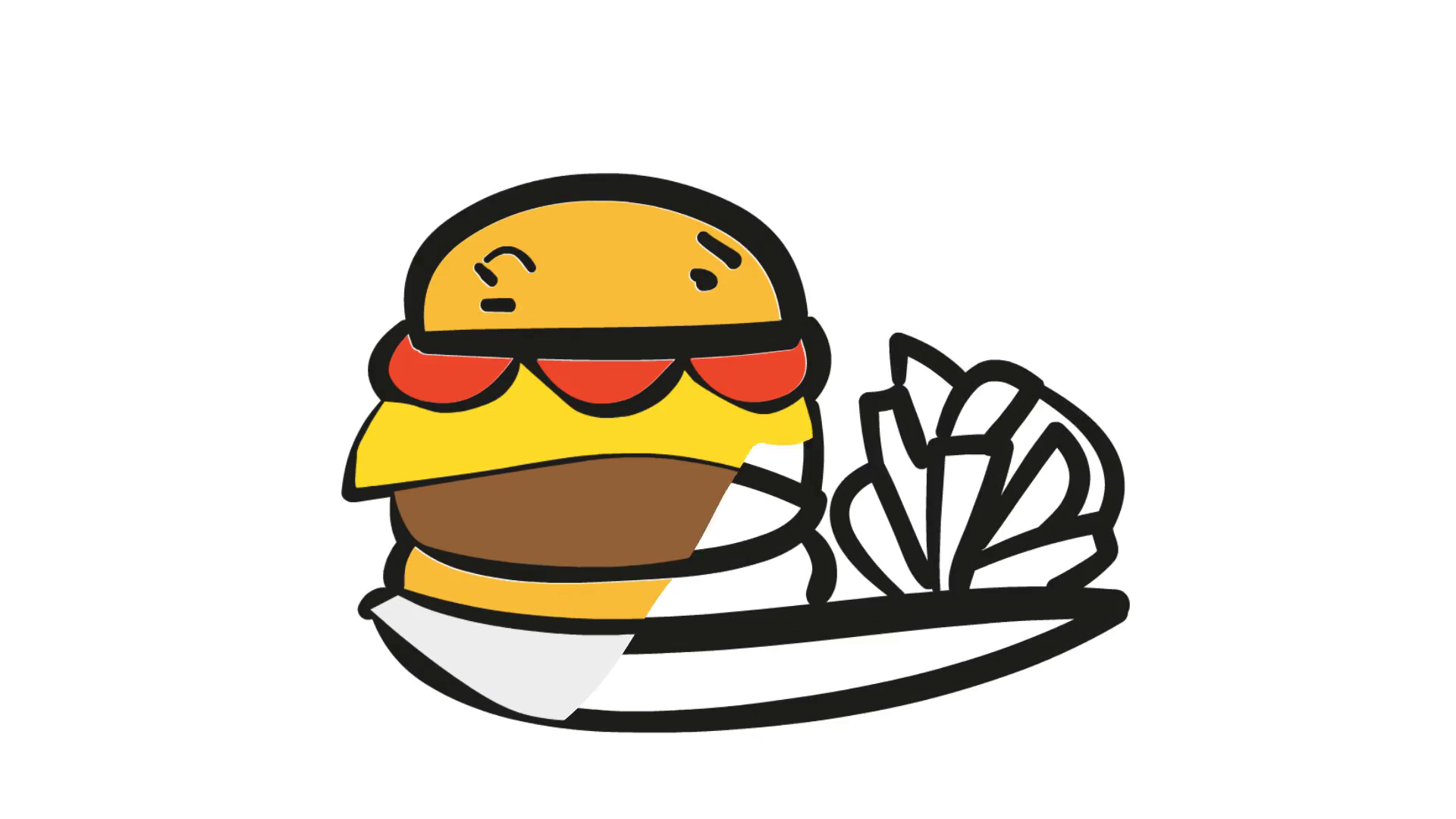 1920x1080 Burger With Fries Cartoon Illustration Hand Drawn Animation