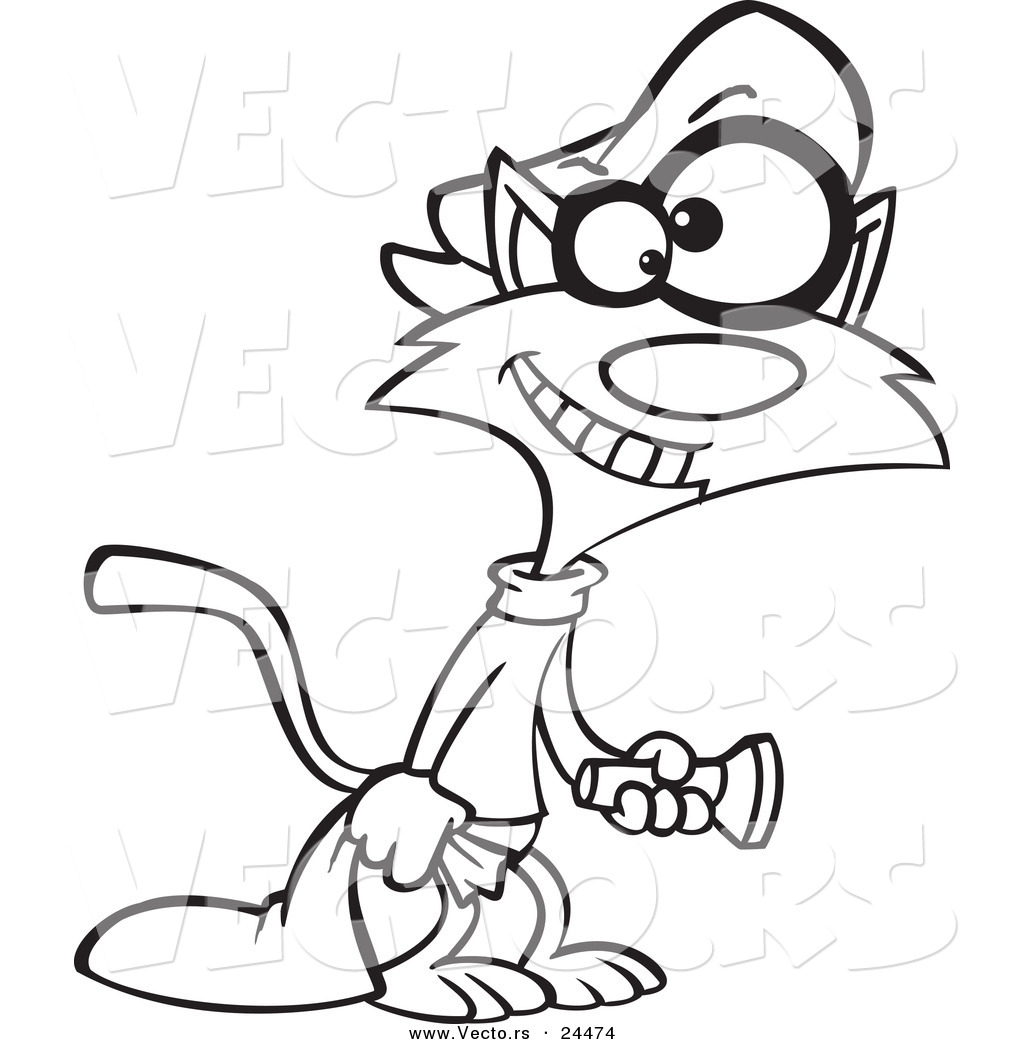 1024x1044 Vector Of A Cartoon Cat Burglar Shining A Flashlight
