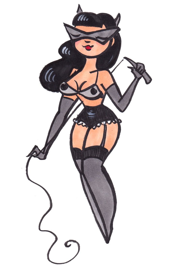 794x1112 pin up burlesque catwoman girl original drawing etsy