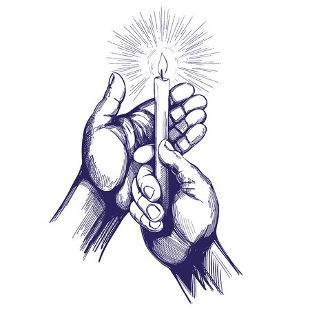 450x450 Hand Holds Burning Candle Shines In The Dark Hand Drawn Vector