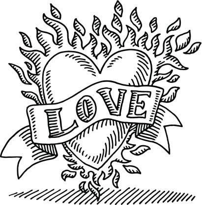 411x418 Love Tattoo Burning Heart Drawing Rocky Cloud Drawing