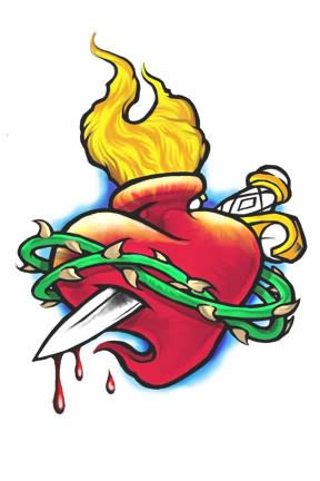 288x432 Sword Through Burning Heart Tattoo