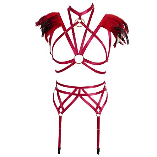 500x500 women harness feather bralette strappy full body frame set