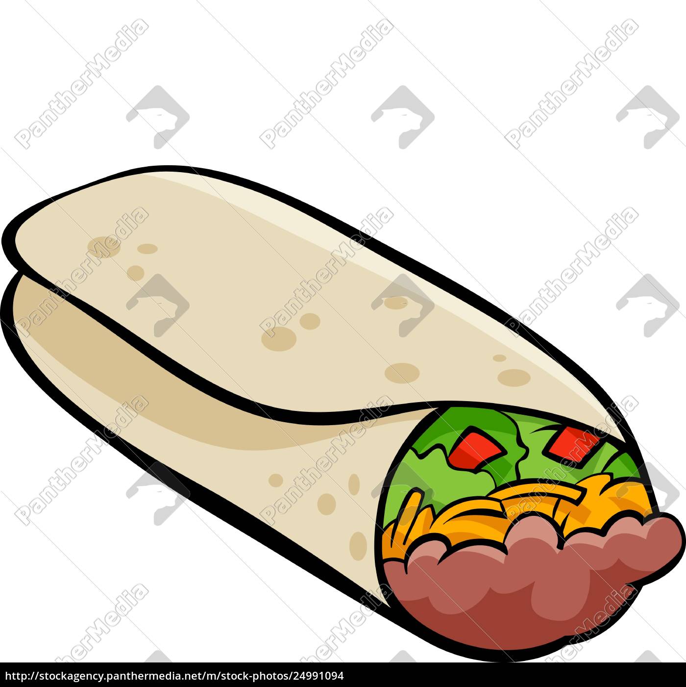 1400x1401 Mexican Burrito Tortilla Cartoon Illustration