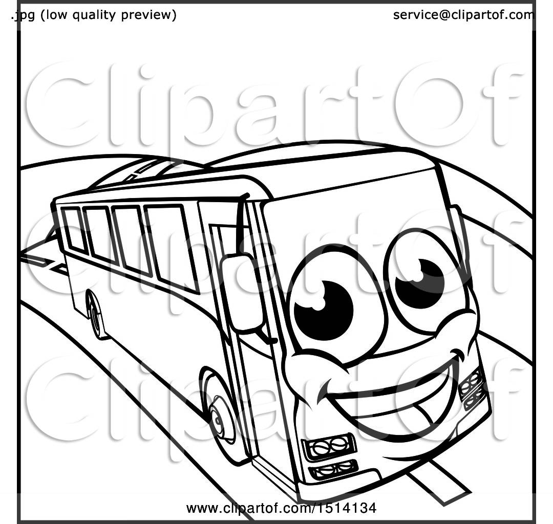 1080x1024 Clipart Of A Lineart Happy Coach Bus Mascot