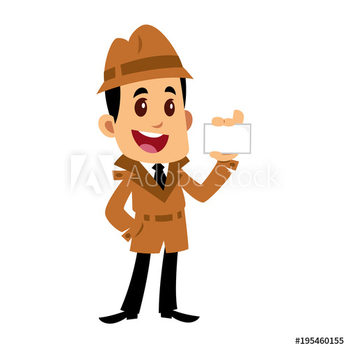 500x500 Vector Drawing Of A Detective Man, He Is Showing A Business Card