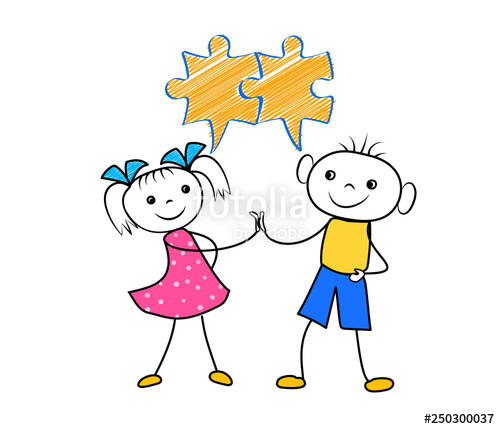 500x429 Cartoon Characters Connecting Puzzles Together Hand Drawing Team