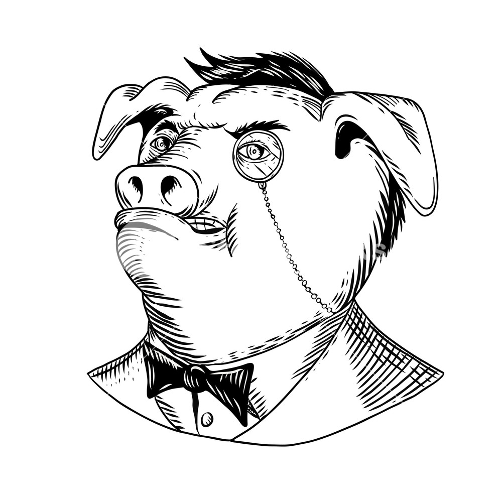 1000x1000 drawing sketch style illustration of a noble aristocratic pig