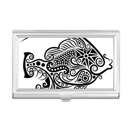 425x425 Line Drawing Fish Pattern Business Card Holder Case