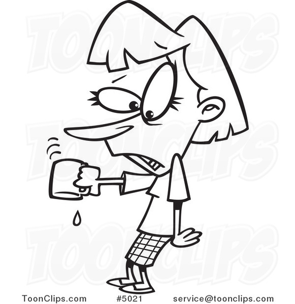 581x600 Cartoon Black And White Line Drawing Of A Business Woman Pouring