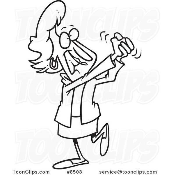 581x600 Cartoon Black And White Line Drawing Of A Proud Business Woman