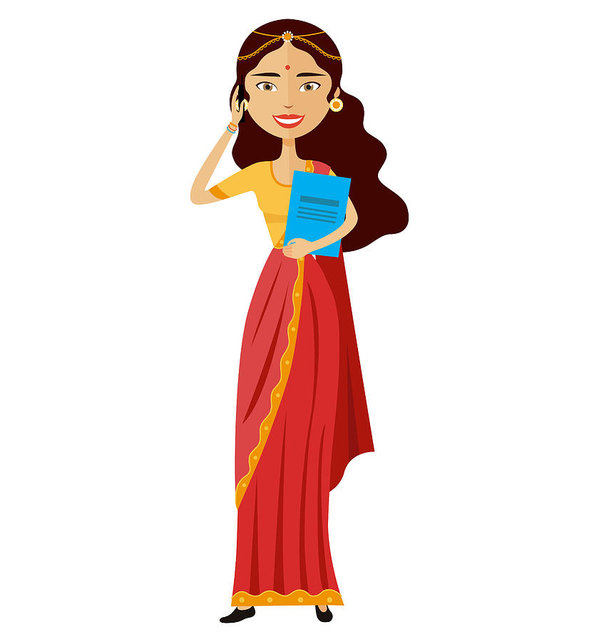 599x642 Indian Business Woman Talking The Phone Flat Cartoon Vector