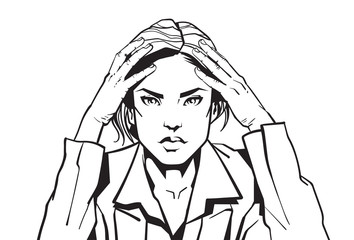 354x240 Portrait Of Frustrated Sketch Business Woman With Headacke Hand