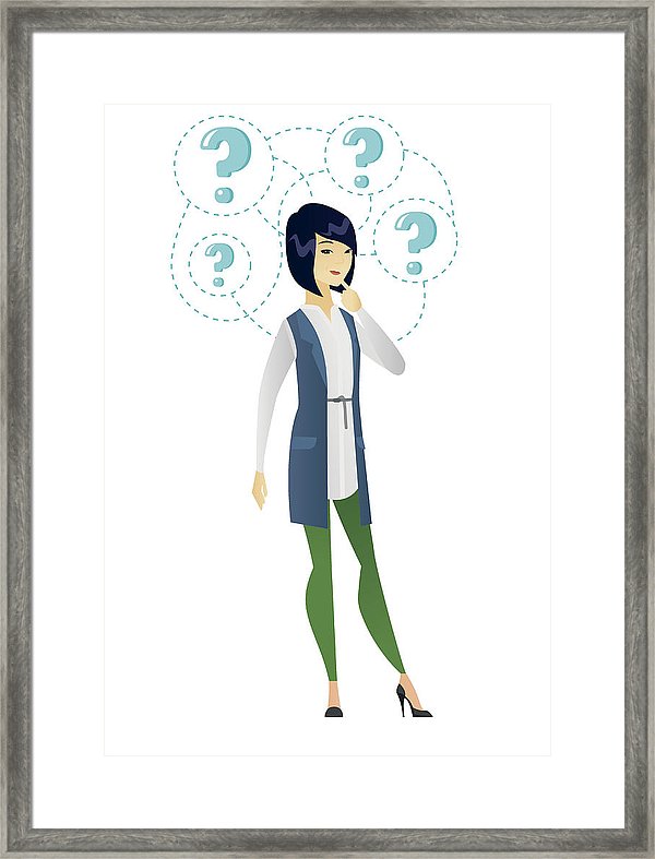 600x787 Young Business Woman Thinking Vector Illustration Framed Print
