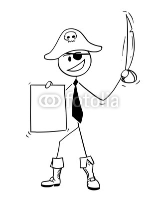 315x400 cartoon stick drawing conceptual illustration of pirate