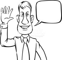206x200 Whiteboard Drawing Businessman With Speech Bubble Greeting Stock