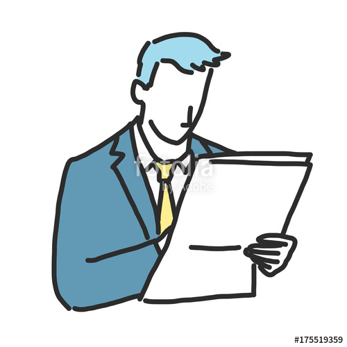 500x500 Businessman Reading Newspaper Line Drawing Illustration
