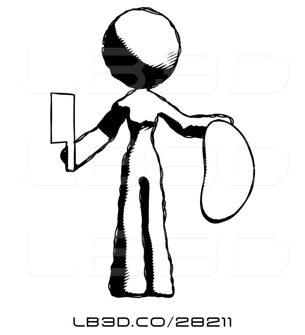 1024x1124 Illustration Of Ink Design Mascot Lady Holding Large Steak