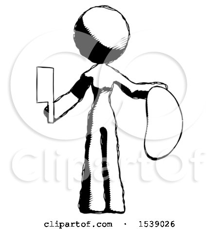 450x470 Ink Design Mascot Woman Holding Large Steak With Butcher Knife
