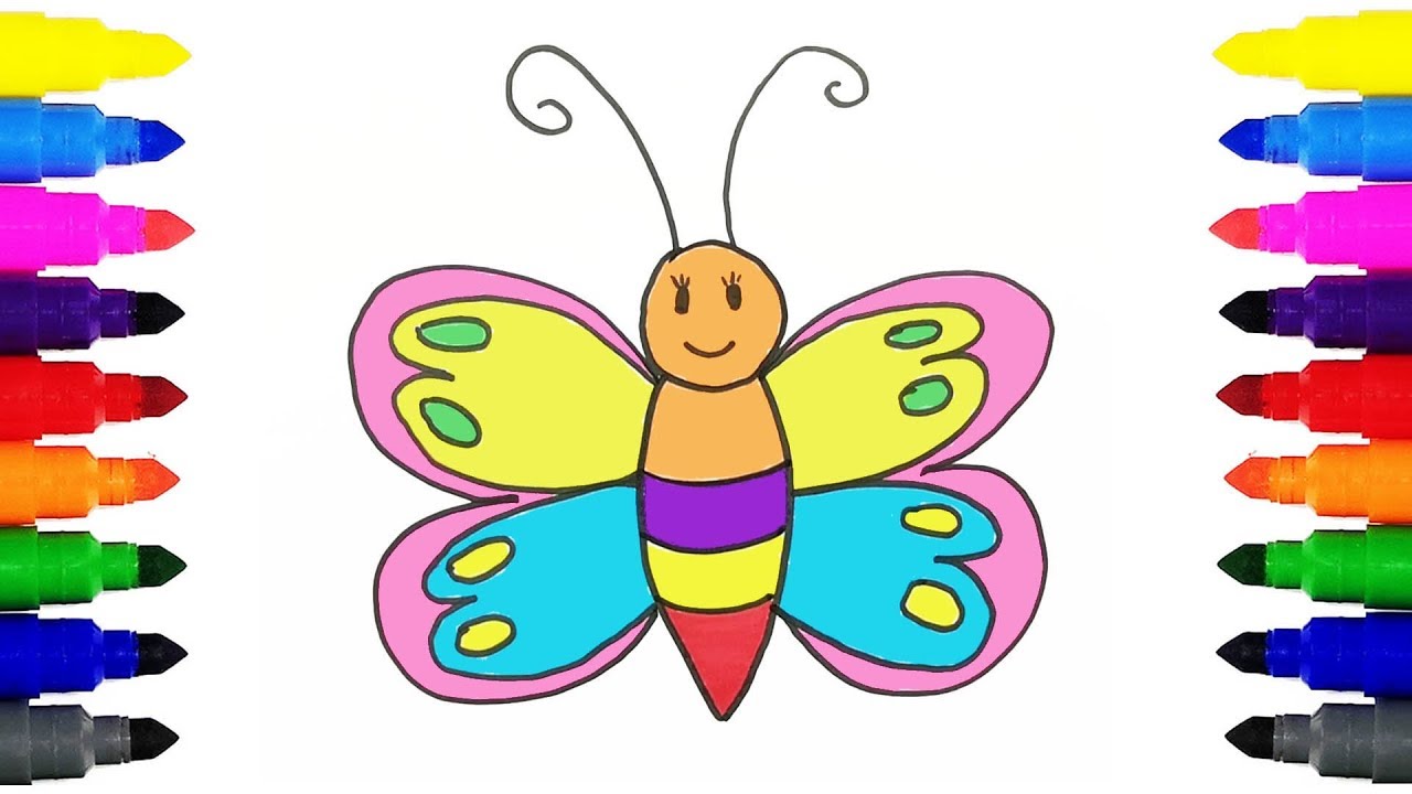 1280x720 Butterfly Drawing And Coloring For Kids