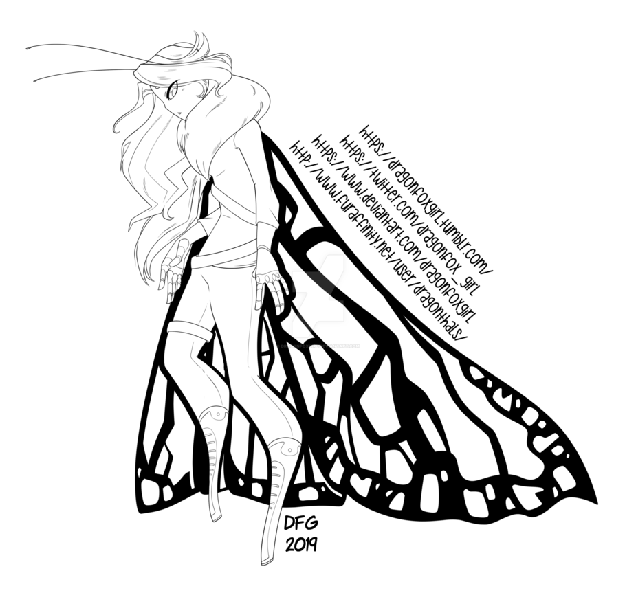 925x863 Butterfly Girl Black And White Commission