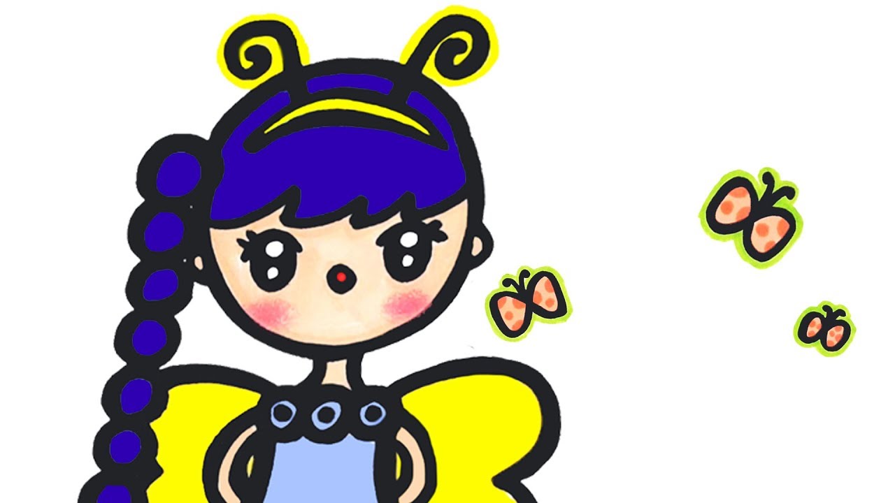 1280x720 Cute Butterfly Girl Drawing And Coloring For Children Raskraska