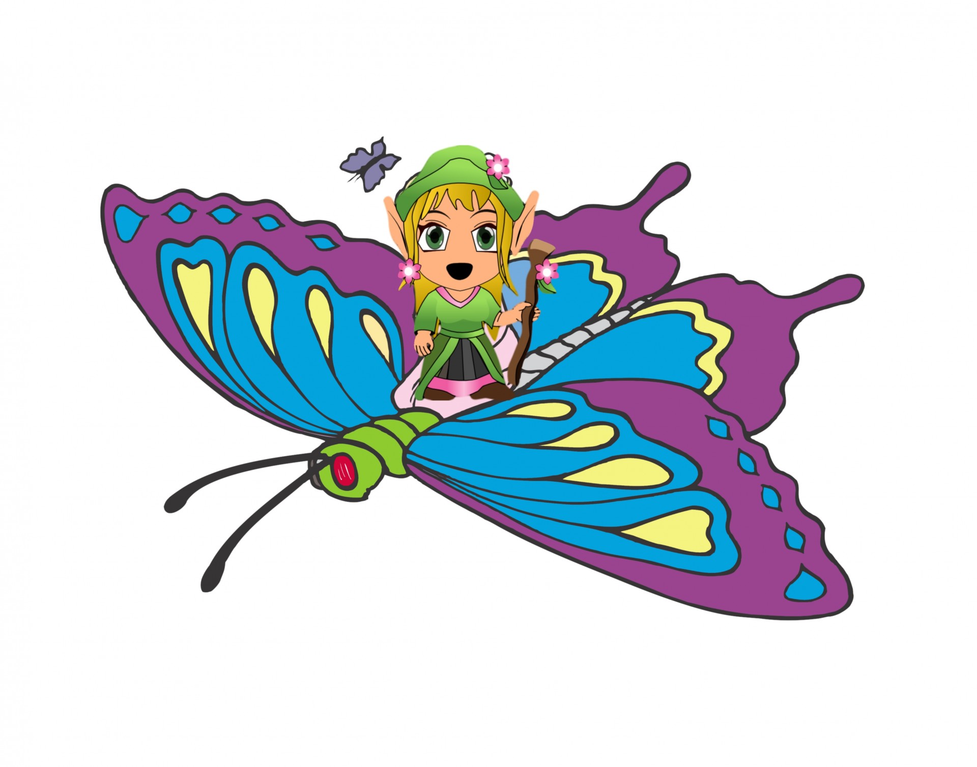 1920x1508 Girl, Butterfly, Cartoon, Riding, Tale