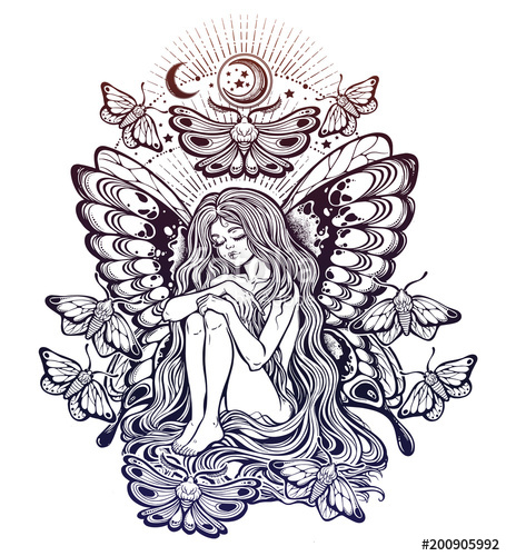 455x500 Moth Girl Butterfly Surrounded