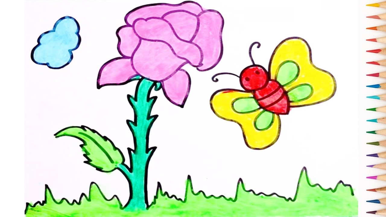1280x720 How To Draw Rose Butterfly From Oil Pestal Step